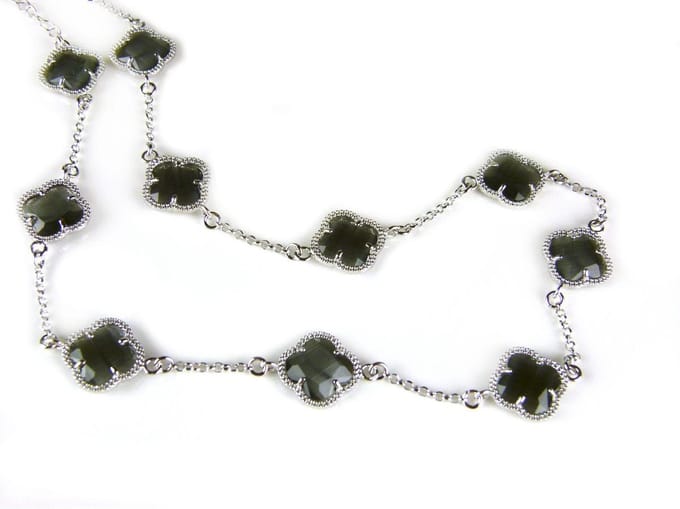 model 10 Fiori collier in zilver donkergrijze klavers