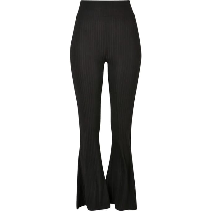 Urban Classics Legging - Ladies High Waist Rib Flared Leggings - XS tot 5XL - voor Vrouwen - zwart