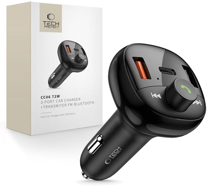 Tech-Protect - Bluetooth Muziek FM Transmitter Handsfree Bellen - Snellader - USB-C & USB-A - Zwart