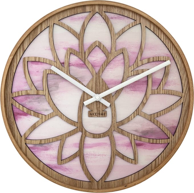 NeXtime Lotus – Wandklok – 40 cm – Hout – Roze – Stil