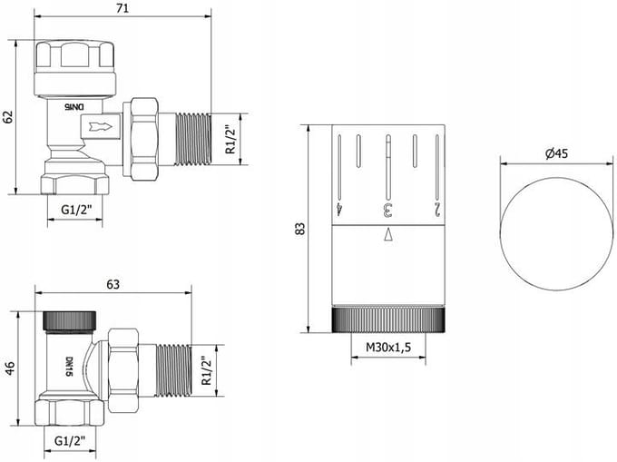 Mexen G05 thermostatisch hoekset, zwart - W901-958-70