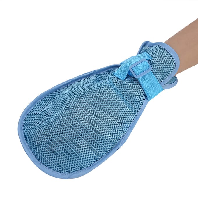 1 Paire Gant de Contention Respirant Réglable Sécurité Patient Doigts Fixés Taille Unique white
