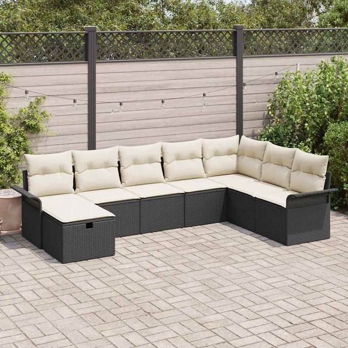 vidaXL - Tuinbank - Set - 8 - st - Zwart - en - Crème - poly - rattan
