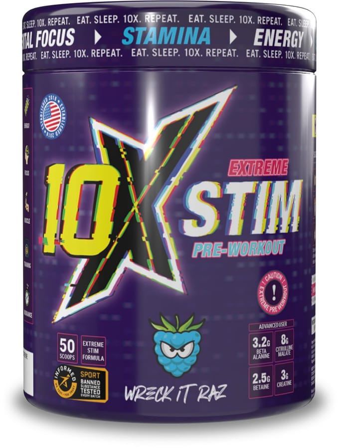 10X - Athletic - PRE WORKOUT - Engergy - Stim - PWO - Wreck It Razz - Raspberry - Framboos