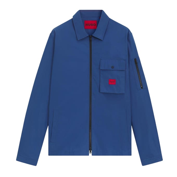 Hugo Heren Logo Katoenen Overshirt (Medium Blauw)