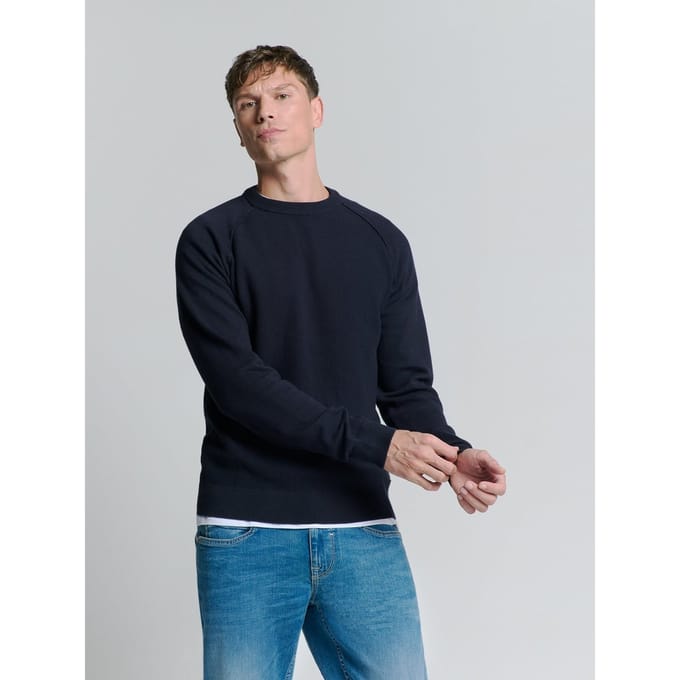 No Excess Pullover Crewneck Solid Relief Knit Blueberry  2XL