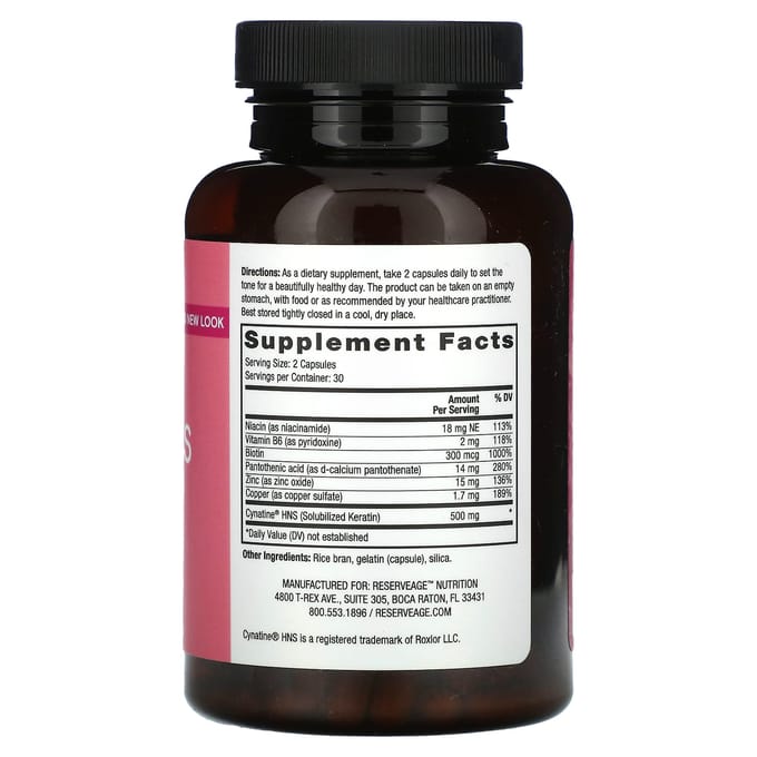 Reserveage Beauty, Keratin Hair & Nails, Contient de la Biotine, 60 Capsules pink