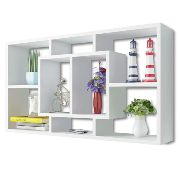 vidaXL - Wandschap - zwevend - 8 - vakken - wit
