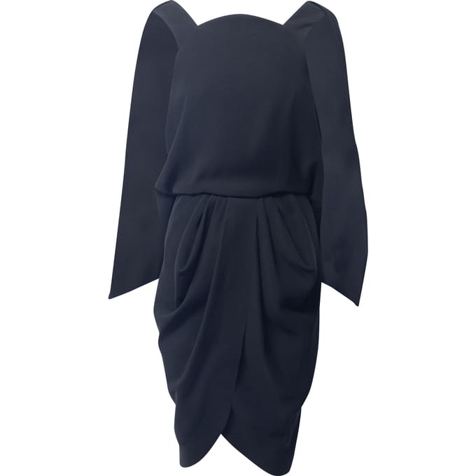 Balenciaga jurk met gedrapeerde cape en lage rug in zwart polyester