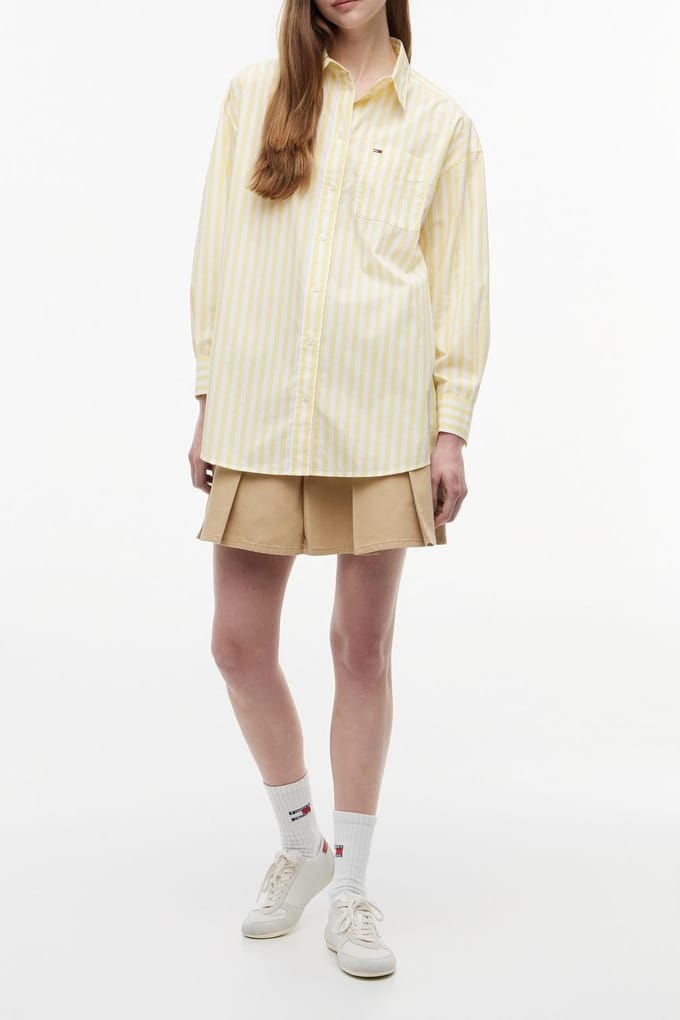 Tommy Hilfiger Oversized Essential Crew Citronella/stripe Größe: S | Business hemden Outlet | Damen | Braun