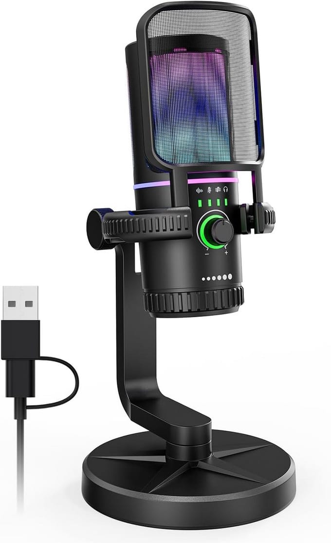 USB Condensator Microfoon - Streaming Microfoon - Podcasts Opnemen - Ruisonderdrukking - Met Popfilter - Zwart