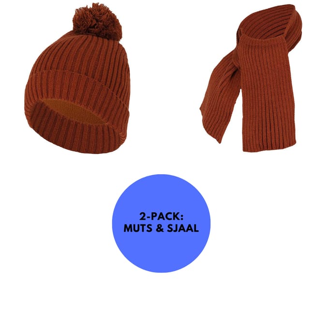 Baby Sjaal & Muts - Set - Ribbed - Midden Bruin / 1-2 Jaar