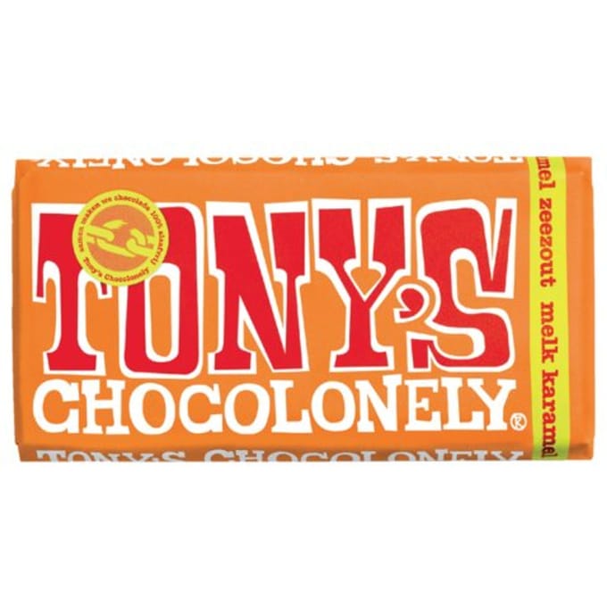 Chocolade Tony's Chocolonely melk karamel zeezout reep 180gr