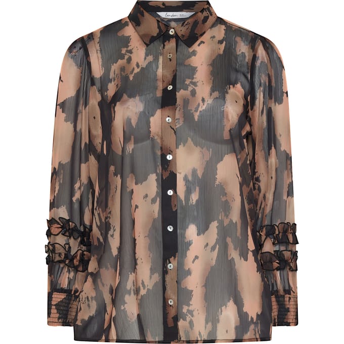 Yours London Zwart Shirt Met Abstracte Print En Ruches Size 48