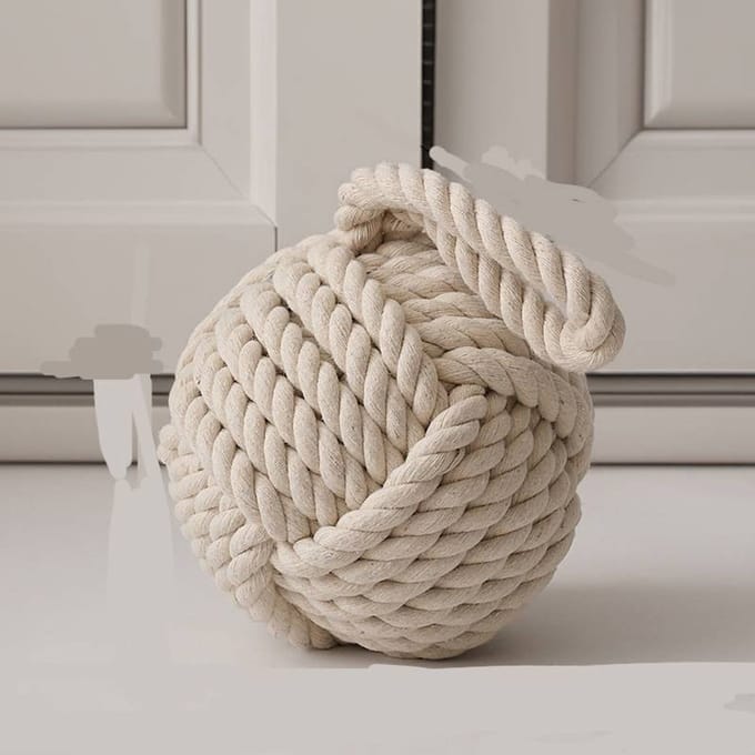 OUTARO-Beige Nautische Touwknoop Deurstop – Decoratieve & Functionele Deurstopper – Kuststijl voor Huis & Kantoor