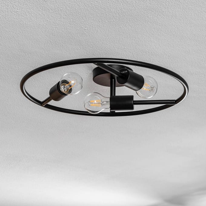 Lucande - plafondlamp design - 3lichts - Staal - H: 15.5 cm - E27 - zwart
