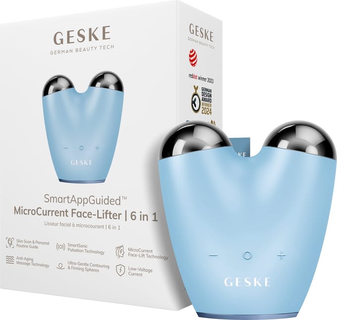 GESKE | SmartAppGuided™ SmartAppGuided™ MicroCurrent Face Lifter | 6 op 1 | Gezichtslifting | Tools voor huidverzorging | Facelift | Anti-aging apparaat | MicroCurrent tegen rimpels