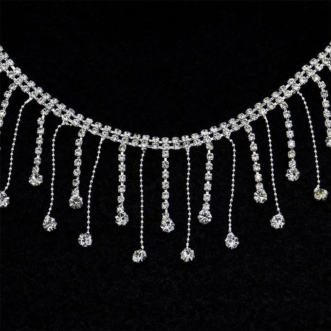 Chaînes à pampilles Accessoires DIY, Chaînes à griffes avec perceuses cousues à la main, Chaînes en strass 90cm gray