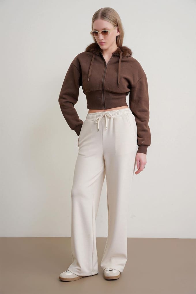 Hoge taille instap rechte broek met zakken