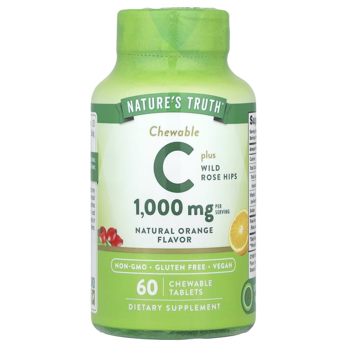 Nature's Truth, Vitamine C Plus Wilde Rozenbottel, Natuurlijke Sinaasappel, 1.000mg, 60 kauwtabletten (500mg per tablet)