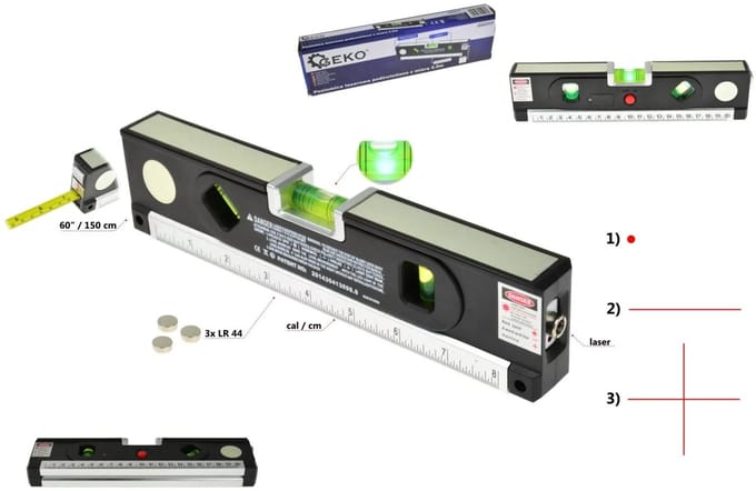 GEKO Laserwaterpas - Multifunctioneel - 1,5m Meetlint - LED Licht - ABS & Aluminium