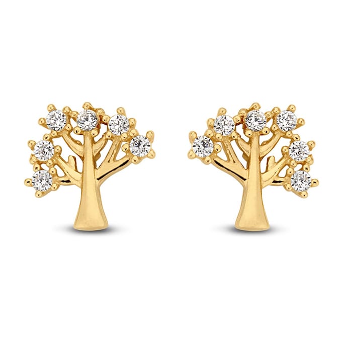 New Bling Goud 9NBG-0091 Oorknop Levensboom - Zirkonia - 6mm - Goud