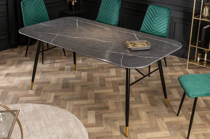 Design eettafel 180cm Antracietgrijs glazen tafel marmer look