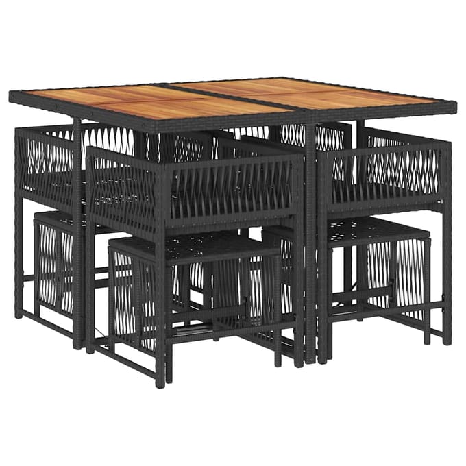 vidaXL - 9-delige - Tuinset - poly - rattan - zwart