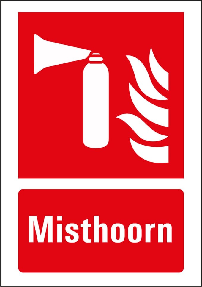 Misthoorn sticker met tekst 210 x 297 mm