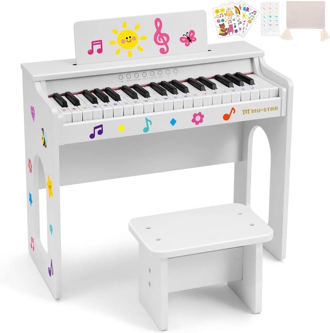 37 Toetsen Kinderkeyboard met Leer Stickers - Wit