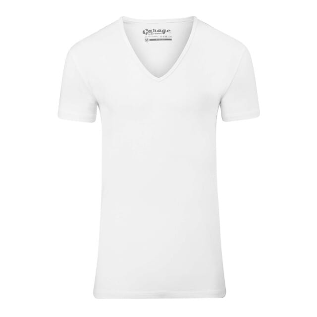 Garage 206 - Bodyfit T-shirt diepe V-hals korte mouw wit S 95% katoen 5% elastan