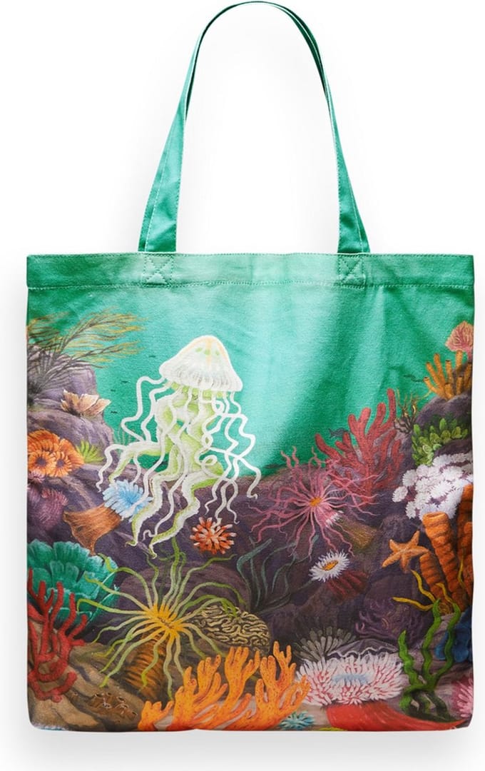 SCOTCH & SODA Schoudertas Canvas Tote Bag with Print Seanery Turquoise