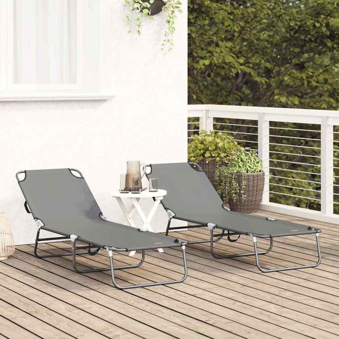 vidaXL Opvouwbare zonnebed 2 pcs Grijs 188 x 57 x 86,5 cm Polyester