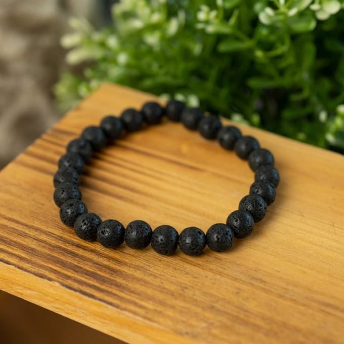 Edelsteen Armband Heren Groot Lavasteen (8mm, 21 cm)