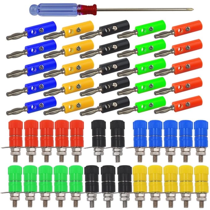 Banaanstekker Adapter Set - 51 Stuks in 5 Kleuren (4 mm)