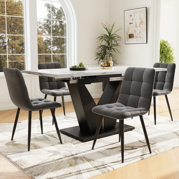 MODFU - Eethoek Set - Uitschuifbaar - Modern - Voor Eetkamer - MDF, Metaal En Fluweel - Multikleur - 99-159 x 75 x 75 cm