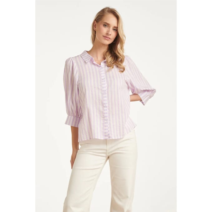 Smashed Lemon Gestreepte dames blouse met pofmouwen |