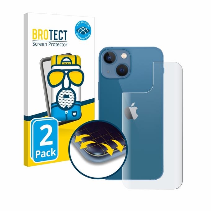 BROTECT - Screenprotector voor Apple iPhone 13 mini (Achterkant) - Folie Beschermfolie matte volledig dekking 2 Stuks