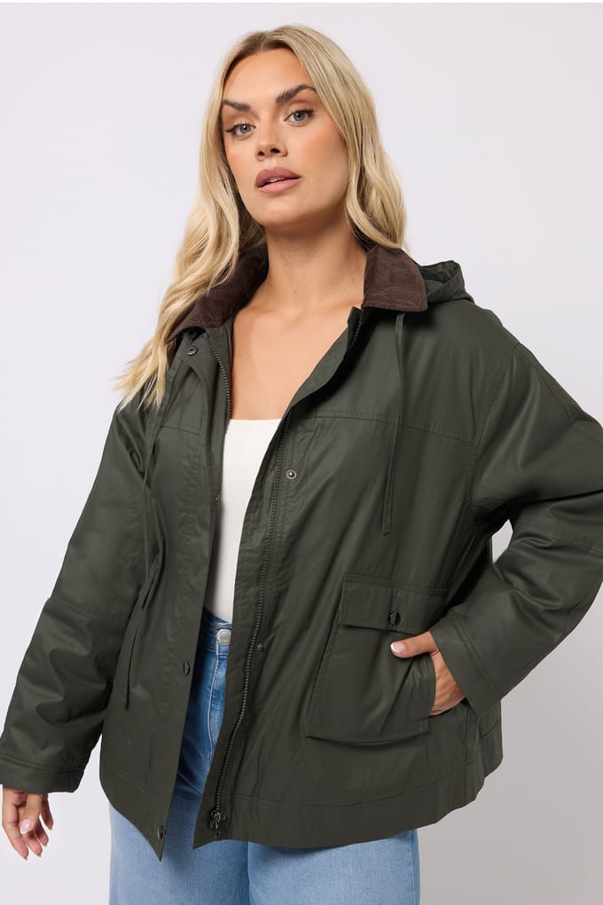 Yours Groene Gewaxte Parka Jas Size 48
