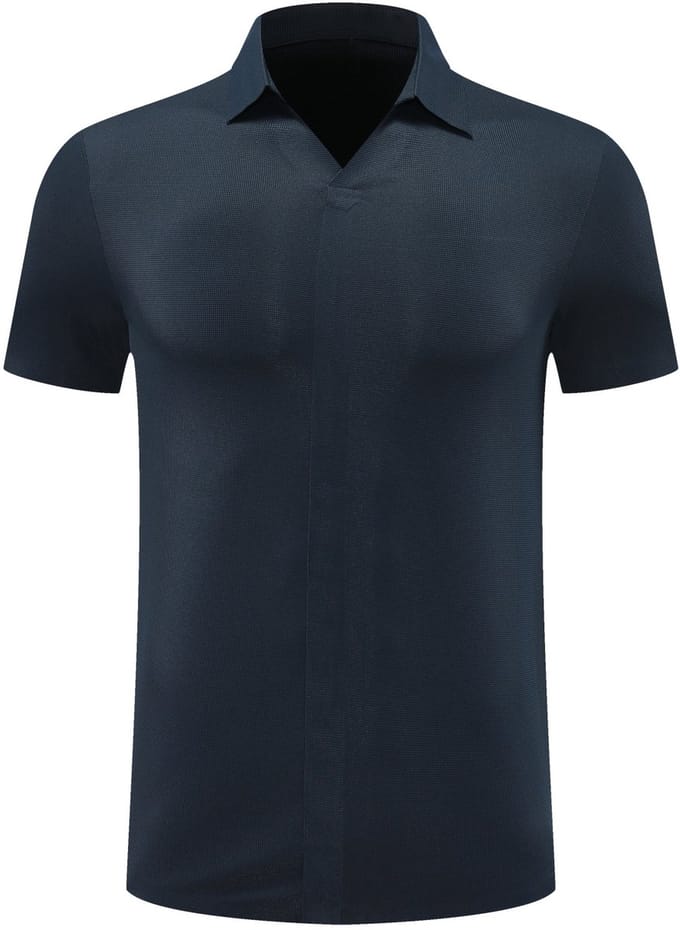 ALLTHEMEN Heren Wafelstructuur Polo V-Hals Korte Mouw - M