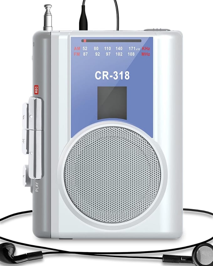 DailySupplies® Cassette Speler - Walkman - Wit en Lichtgrijs