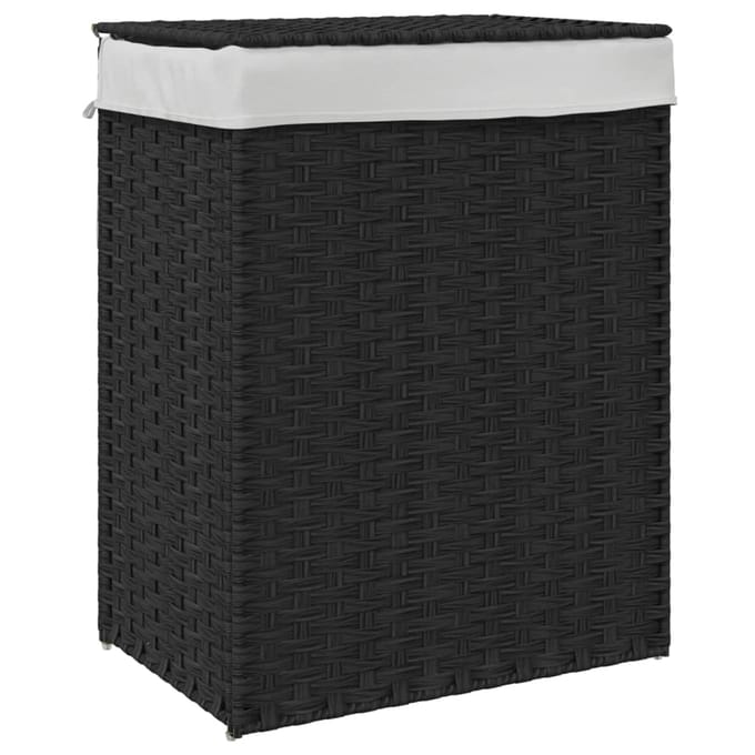 vidaXL - Wasmand - met - deksel - 46x33x60 - cm - poly - rattan - zwart