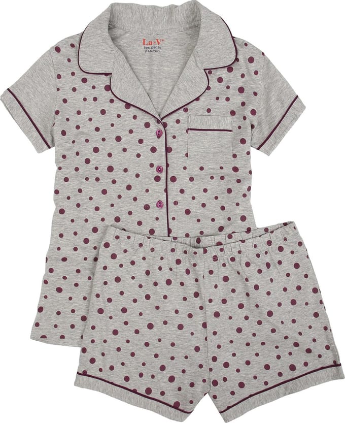 La V shortama met stippenprint Grijs 116-122