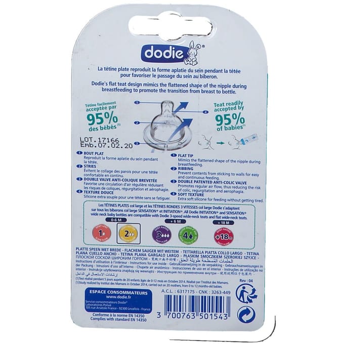 Dodie Speen Plat Grote Hals Sil. Debiet 2 0-6m