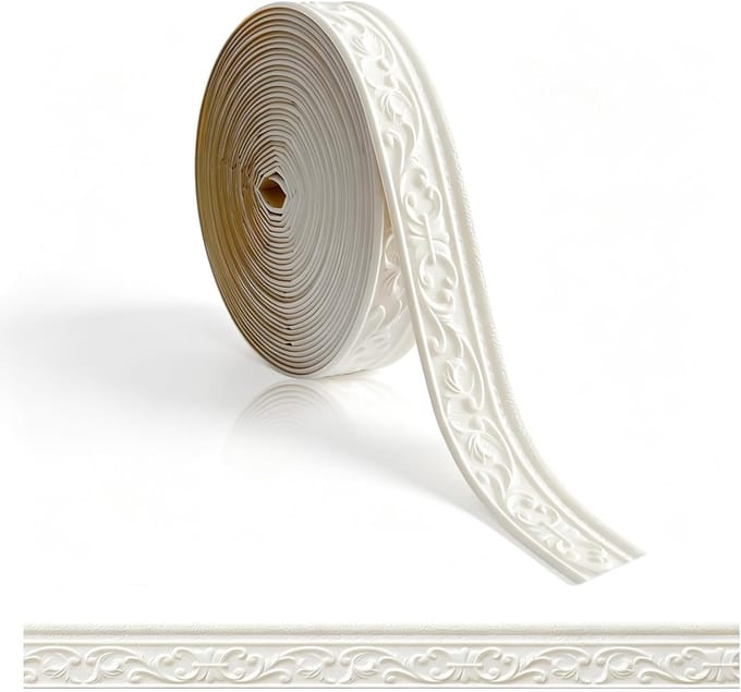 Solidchoice - Zelfklevende Wandrand, Wit, 10m x 8cm x 5mm