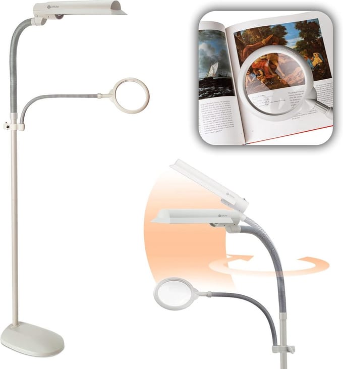 Vloerlamp met Verstelbare Arm en Vergrootglas voor Lezen en Hobby's