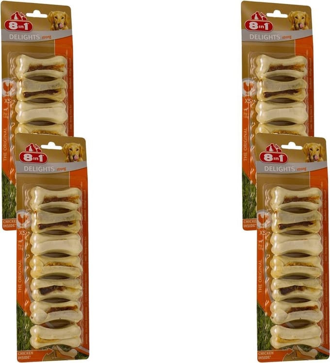 8in1 Delights Bones Strong Kip - Hondensnacks - 4 x Xsmall