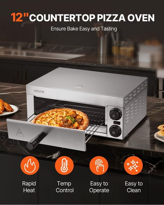 Four à pizza électrique de comptoir 12  1500W Température réglable Minuteur 0-120 min