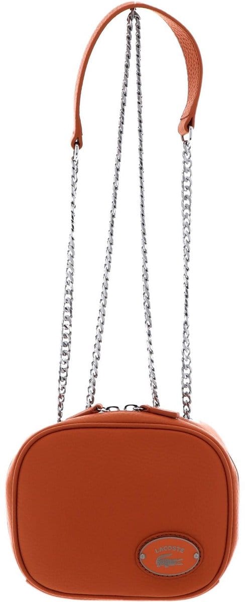 LACOSTE Leren Schoudertas Origin Croc Square Crossover Bag Poterie Abrikoos