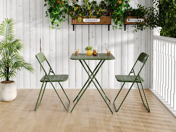 PHOEBE CAT Tuinset - Klaptafel + 2 klapstoelen - Bistroset - Metalen frame - Groen
